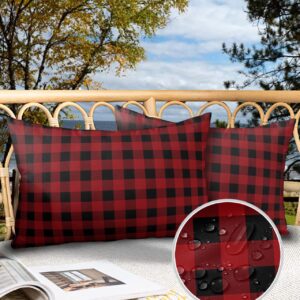 Sailground Outdoor Pillows, Red and Black Buffalo Check Plaid Pillow Covers 12x20, Outdoor Pillow Covers, Outdoor Pillows for Patio Furniture, 2Pack Throw Pillow Covers, Waterproof Throw Pillows