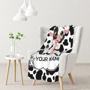 BLYIUKR Personalized Cow Print Blanket for Baby Kids with Name, Custom Cow Print Stuff Bedding Decor Sofa Cow Throw Blankets for Girls Boys Daughter Christmas Birthday Gifts