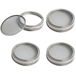 4 pack mesh strainer jar stainless steel sprouting jars mason wide mouth canning lids for growing bean, seeds and salad