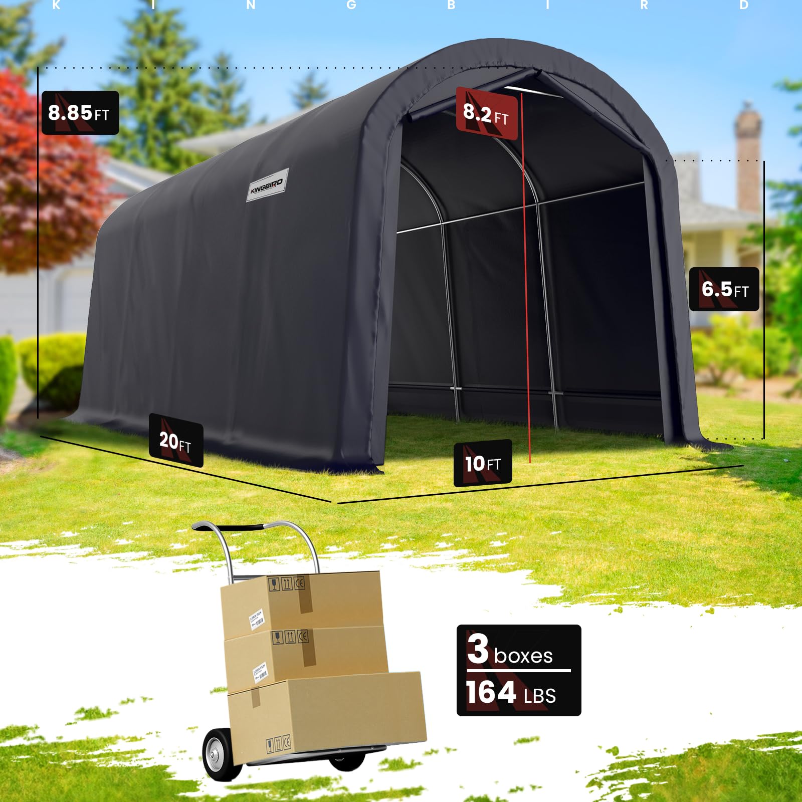 KING BIRD 12' x 20' Oval Pipe Heavy Duty Carport with Roll-up Ventilated Windows for SUV, Full-Size Truck and Boat, Round Style Anti-Snow Car Canopy Outdoor Boat Shelter with Reinforced Ground Bars