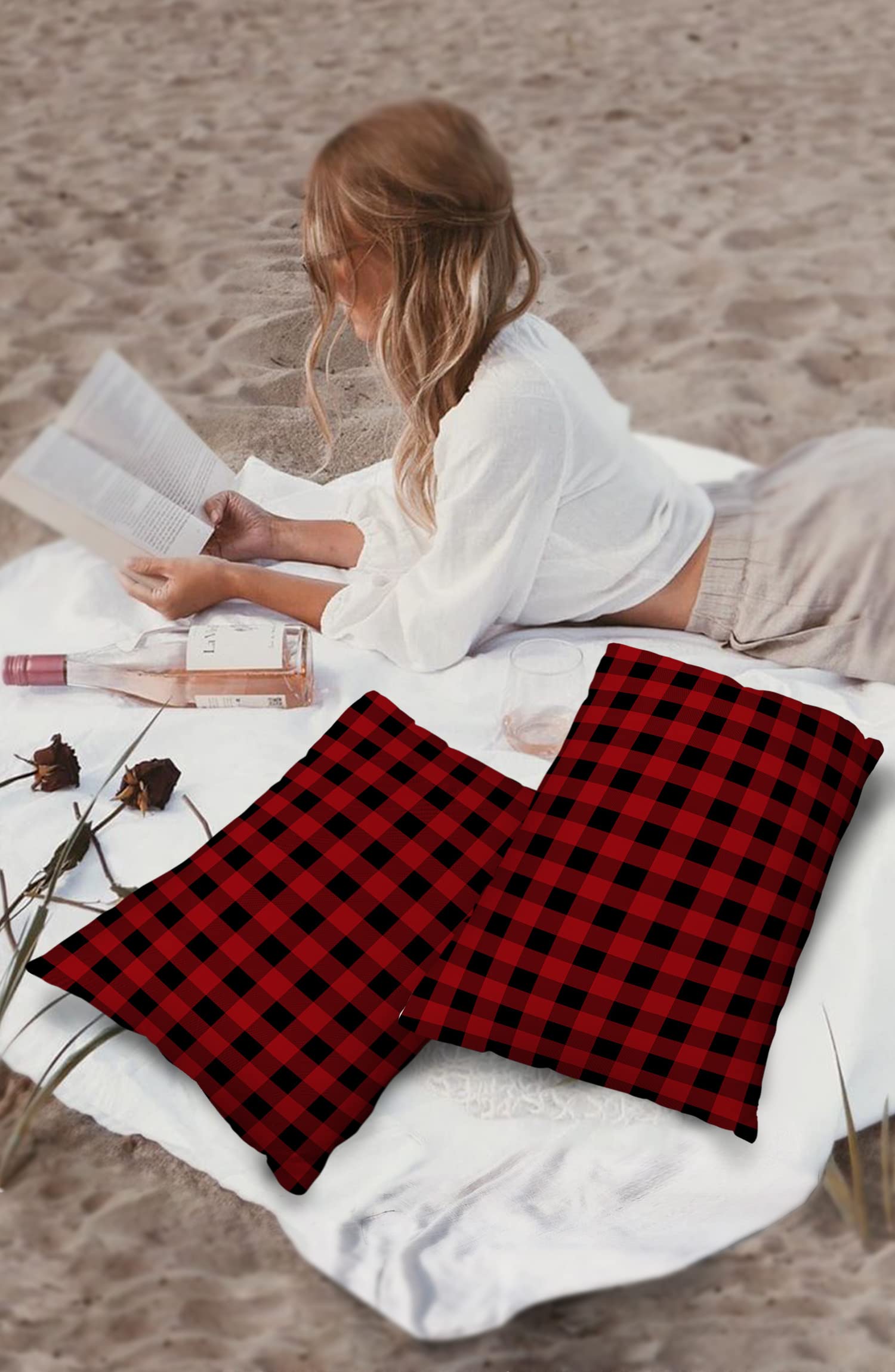 Sailground Outdoor Pillows, Red and Black Buffalo Check Plaid Pillow Covers 12x20, Outdoor Pillow Covers, Outdoor Pillows for Patio Furniture, 2Pack Throw Pillow Covers, Waterproof Throw Pillows