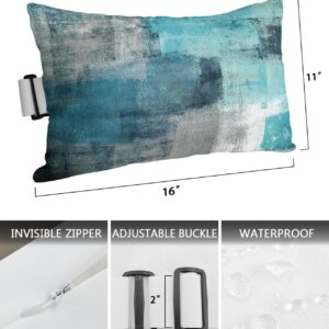 Blue Graffiti Art Outdoor Chaise Lounge Head Resting Pillows 2 Pack, Teal Blue Green Gray Abstract Art Waterproof Patio Furniture Pillow with Insert Adjustable Elastic Stripe for Recliner Beach Chair