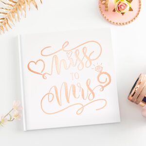 Calculs Bridal Shower Guest Book Miss to Mrs Picture Book Polaroid Blank Pages for Instant Film Rose Gold Bachelorette Party Sign in Book 8.5” Square White Cover Rose Gold Foil Stamping