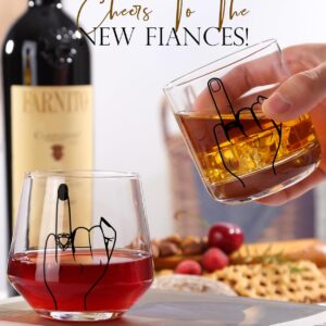 comfit Wedding Gifts for Couples, Ring Finger Wine&Whiskey Glass Set, Funny Engagement Gifts for Couple, Bride and Groom Just Married Gift, Mr and Mrs Newlyweds Bridal Shower Gifts