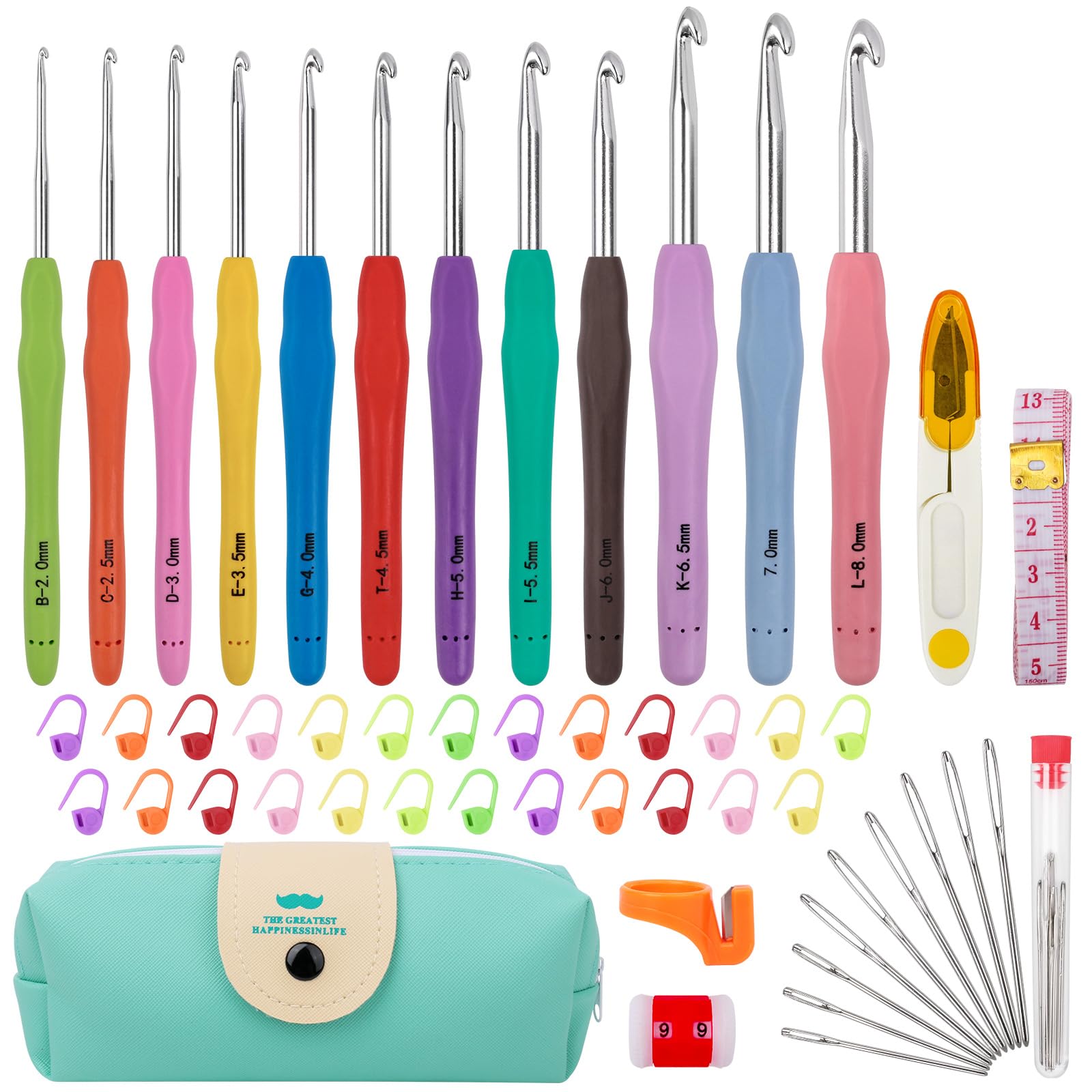 MECHEER Crochet Hooks 12 Sizes Crochet Hook Set, 51 Pack Yarn Crochet Kit for Beginners, Knitting Needles with Ergonomic Handles for Arthritic Hands, Crochet Needle Kit with Blue Case for Crocheters