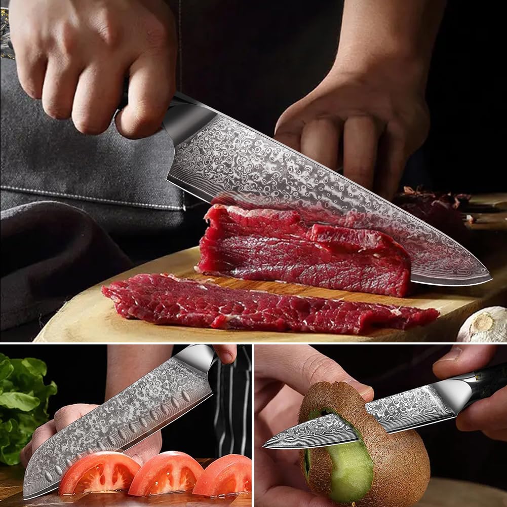 KEENZO Damascus knife set,Professional kitchen knives set 5 pcs,Sharp chef knife set.Hand forged 67-layers high carbon stainless steel knives set for Cooking.Ergonomic Full-Tang handle with gift box