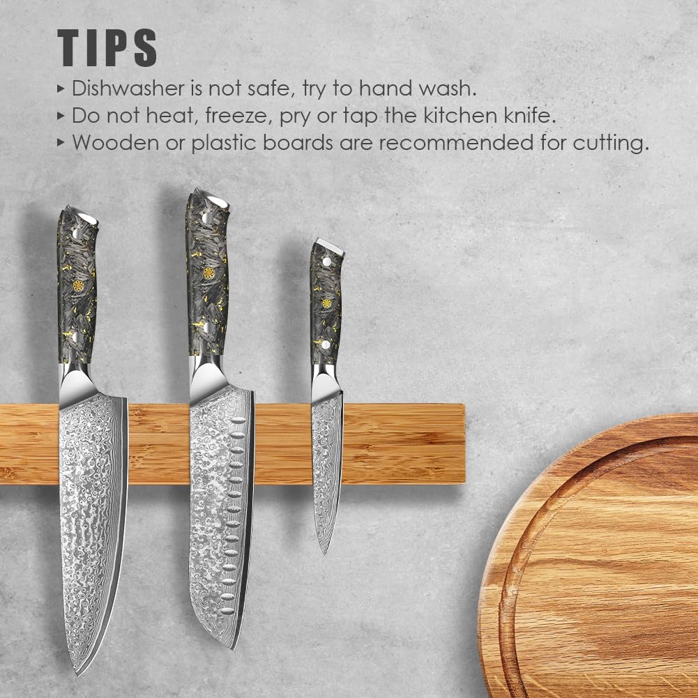 KEENZO Damascus knife set,Professional kitchen knives set 5 pcs,Sharp chef knife set.Hand forged 67-layers high carbon stainless steel knives set for Cooking.Ergonomic Full-Tang handle with gift box