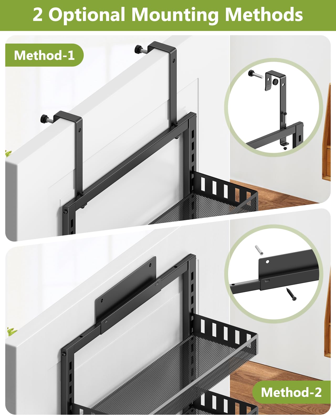 POKIPO 6-Tier Over the Door Pantry Organizer, 2 in 1 Large Door Spice Rack with Adjustable Metal Baskets, Heavy Duty Hanging or Wall Mounted Storage Organizer for Kitchen Pantry and Room Wall