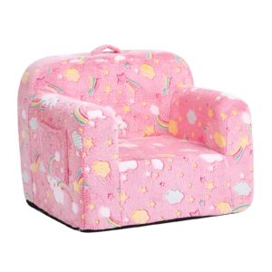 Tiita Kids Sofa, Children Couch with Carrying Handle & Side Pockets, Kids Foam Chair, Toddler Armrest Chair, Lightweight Children Sofa Chair, Kids Read Sofa for Girl or Boy(Pink Rainbow)