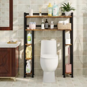 Homeiju Over The Toilet Storage Cabinet with Toilet Paper Holder Stand, 35.5'' Wide Freestanding Bathroom Organizer Space-Saving Toilet Rack for Bathroom, Restroom, Laundry, Rustic Brown