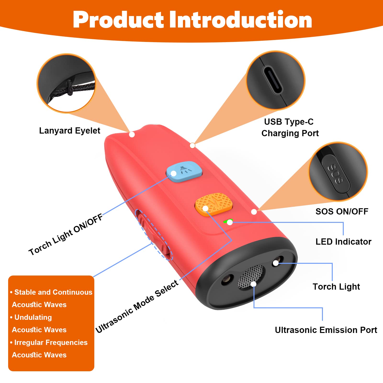 Naitmsad Ultrasonic Anti Barking Deterrent, Dual Sensor Dog Barking Control Devices with LED Flashlight, Handheld and Safe Dog Whistle to Stop Barking, Rechargeable Pet Training & Behavior Aids- Red.