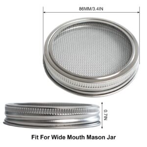 4 Pack Mesh Strainer Jar Stainless Steel Sprouting Jars Mason Wide Mouth Canning Lids for Growing Bean, Seeds and Salad