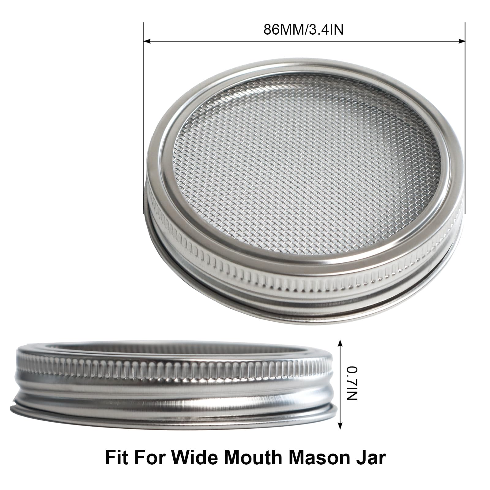 4 Pack Mesh Strainer Jar Stainless Steel Sprouting Jars Mason Wide Mouth Canning Lids for Growing Bean, Seeds and Salad