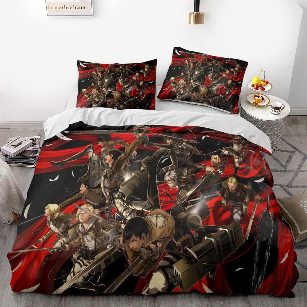 AKARDO Invade on Titan Anime Soft 3D Printed Duvet Cover Bedding Set with Comforter Cover 3 Piece Set Includes 2 Pillowcases and 1 Duvet Cover Machine Washable (12,Queen (90"x90"))