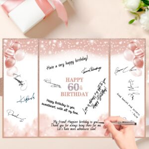 Trgowaul 60th Birthday Guest Book Alternative Decorations for Women, Rose Gold Happy 60th Birthday Decorations, 60 Years Old Party Signature Certificate, Card 60th Birthday Party Supplies Gift Sign