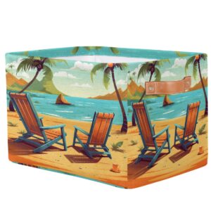 Tropical Sea Beach Storage Basket Cube Large Collapsible Toys Storage Box Bin Laundry Organizer for Closet Shelf Nursery Kids Bedroom,15x11x9.5 in,2 Pack