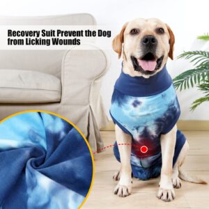 Pinellia Dog Recovery Suit, Abdominal Wound After Surgery Wear, Prevent Licking Wounds, E-Collar & Cone Alternatives, Tie Dye Dog Surgical Onesie Dog Spay Bodysuit Anti Shedding(XL, Blue)