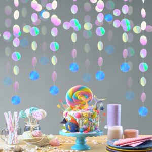 Ctosree 10 Pieces 130 ft Holographic Bubble Garlands Iridescent Sea Themed Party Garland Banner Circle Dots Hanging Streamers for Backdrop Mermaid Ocean Shower Party Decoration Disco Dancing