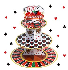 casino cupcake stand 3 tier for 24 cupcakes poker dice theme cardboard cake dessert holder tower for las vegas night party decoration casino decorations adult birthday casino themed party supplies