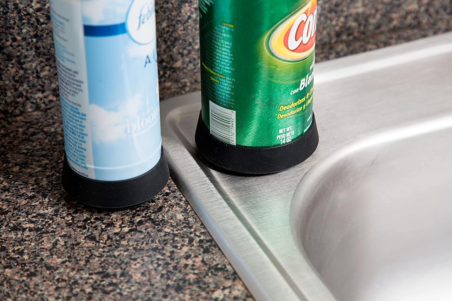 The Can Coaster Rust Preventer Sleeve Holder Bottoms for Shaving Cream Cans, Gels, and Bottles, Stain Prevention Rust Inhibitor Black Coaster for Bathroom Counters, Tubs, Showers, and Vanity, 6 Pack