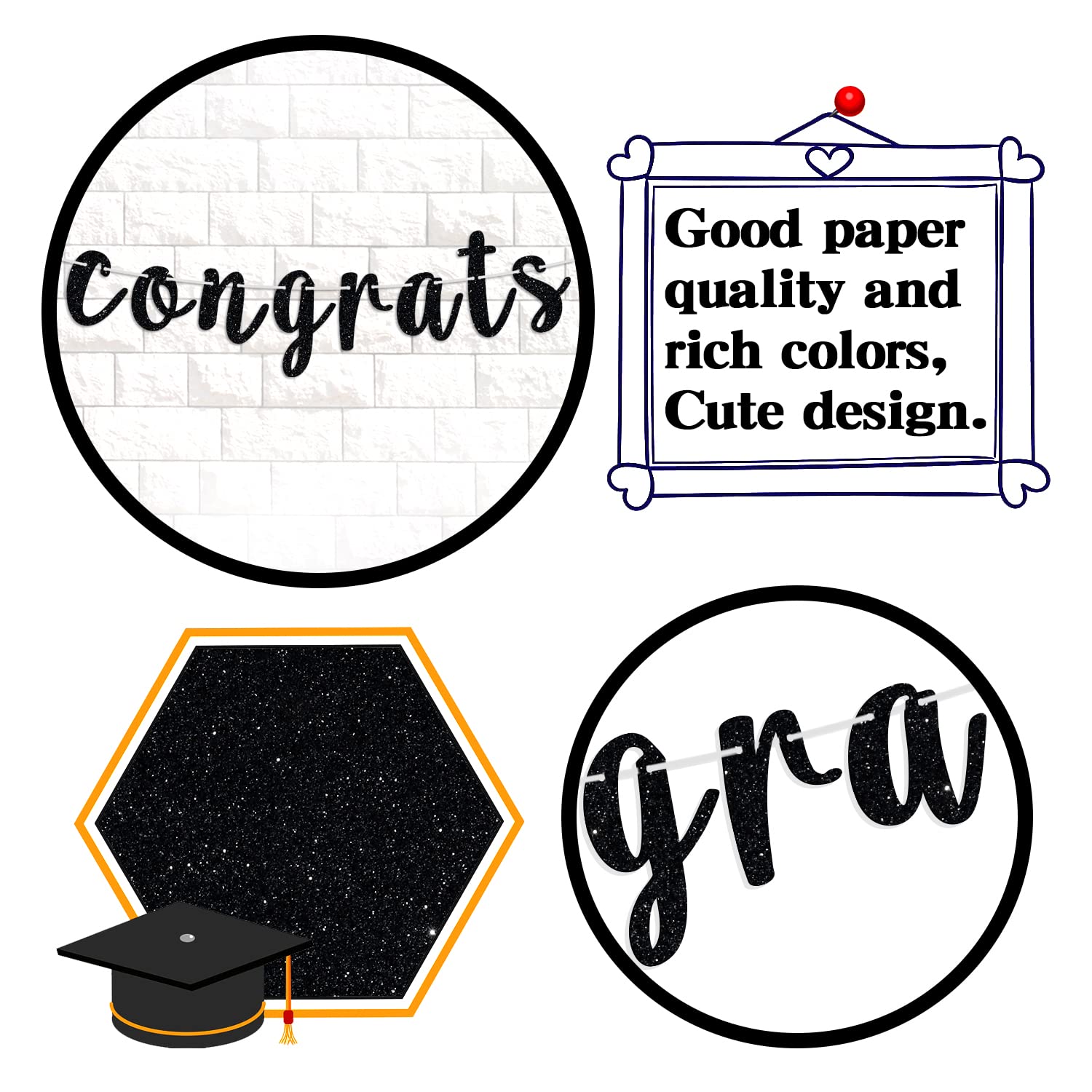 Congrats Firefighter Banner, Class of 2024/Congrats Grad, Fire Department Graduation Party Decoration Supplies for Fireman, Black and Red Glitter