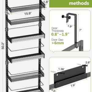 POKIPO 6-Tier Over the Door Pantry Organizer, 2 in 1 Large Door Spice Rack with Adjustable Metal Baskets, Heavy Duty Hanging or Wall Mounted Storage Organizer for Kitchen Pantry and Room Wall