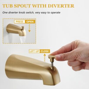 Tohlar Gold Shower Faucet Set with Tub Spout, Bathtub and Shower Faucet Combo Kit, 6-Inch Rain Shower Head and Faucet Set with Valve, Brushed Gold