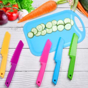 Aemygo 20 Pcs Kids Knife Set with Cutting Board, Plastic Child Safe Knives for Real Cooking Serrated Edges Toddler Knife Children Chopping Board, Kid Cutting Utensils for Fruit, Bread, Lettuce