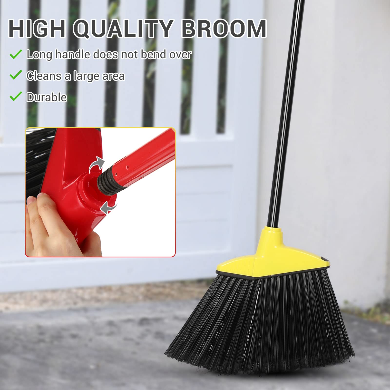 WILLBOND 20 Pack Angle Broom Bulk, Red Yellow Commercial Broom Household Heavy Duty Broom Outdoor Indoor Brooms with Long Coated Metal Handle for Home Office School Shop Courtyard Garage Lobby Floor