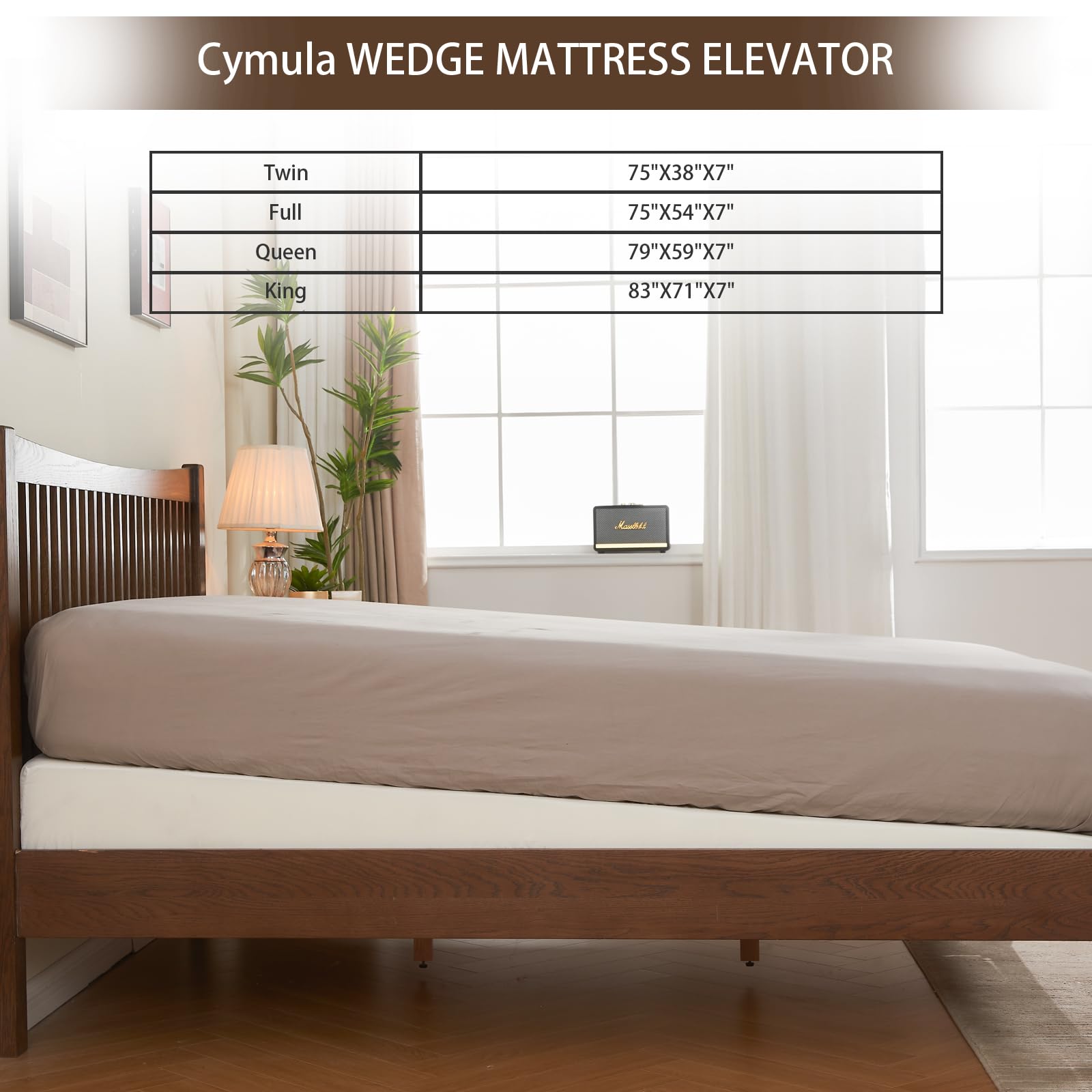 Cymula Mattress Wedge, 7-Inch Inclined King, Mattress Wedge for Acid Reflux, GERD, Snoring, Neck & Back Pain, Under Mattress Wedge with Washable Cover & Non-Slip Bottom for Bedroom