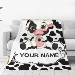 BLYIUKR Personalized Cow Print Blanket for Baby Kids with Name, Custom Cow Print Stuff Bedding Decor Sofa Cow Throw Blankets for Girls Boys Daughter Christmas Birthday Gifts