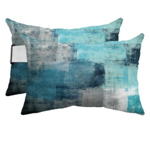 Blue Graffiti Art Outdoor Chaise Lounge Head Resting Pillows 2 Pack, Teal Blue Green Gray Abstract Art Waterproof Patio Furniture Pillow with Insert Adjustable Elastic Stripe for Recliner Beach Chair