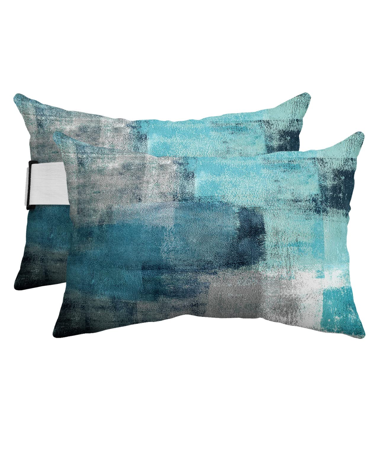 Blue Graffiti Art Outdoor Chaise Lounge Head Resting Pillows 2 Pack, Teal Blue Green Gray Abstract Art Waterproof Patio Furniture Pillow with Insert Adjustable Elastic Stripe for Recliner Beach Chair