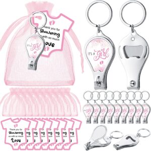 wesiti 108 pcs baby shower favors for guests 36 baby nail clipper bottle opener keychain 36 thank you tags and organza bags(pink, girl)