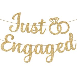 katchon, glitter gold just engaged banner - 10 feet, no diy | engagement banner for just engaged decorations | engagement party decorations | just engaged sign | engagement decorations