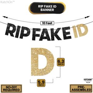 KatchOn, Glitter RIP Fake ID Banner Black and Gold - Prestrung, 10 Feet | Finally 21 Banner for Golden 21st Birthday Decorations for Him | Happy 21st Birthday Banner for Happy Birthday Decorations