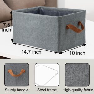 4 PCS Linen Storage Baskets with Metal Frame, Shelf Organizer Bins, Fabric Baskets Foldable Storage Bin, Closet Organizers and Storage, Storage Basket for Organizing Wardrobe, Shelves, Bedroom