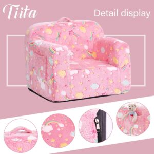 Tiita Kids Sofa, Children Couch with Carrying Handle & Side Pockets, Kids Foam Chair, Toddler Armrest Chair, Lightweight Children Sofa Chair, Kids Read Sofa for Girl or Boy(Pink Rainbow)