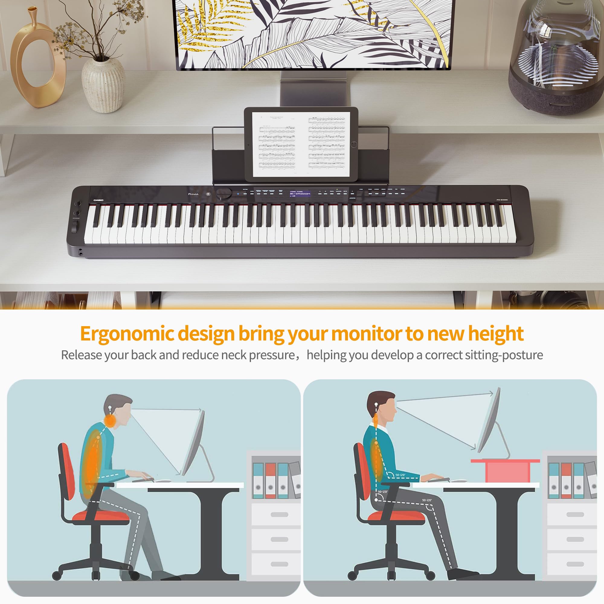 CubiCubi Computer Desk with Keyboard Tray, 47 Inch Office Desk with Monitor Stand and Storage Shelves, Music Studio Desk, Work Table Gaming Desk, White