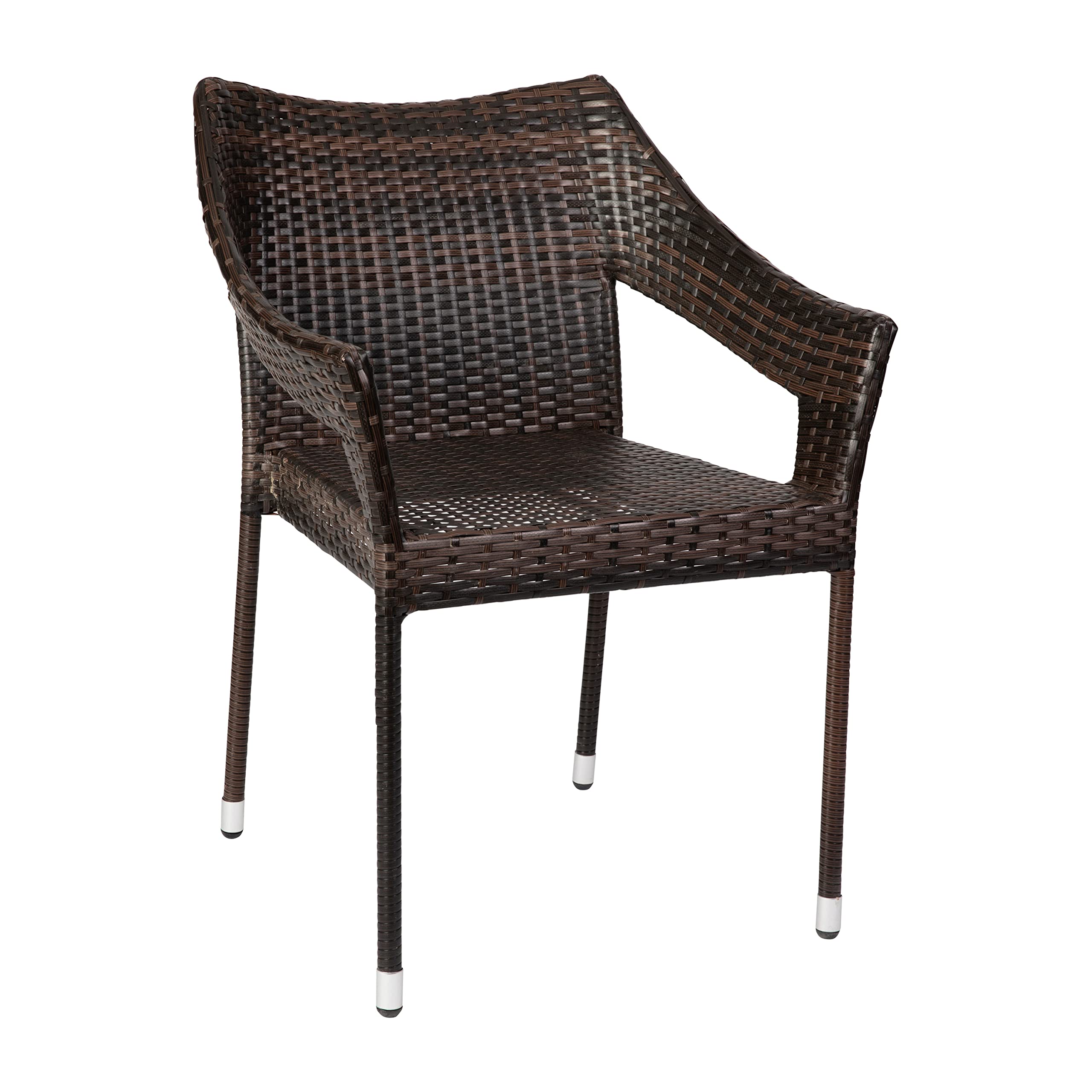 EMMA + OLIVER Embry Patio Dining Chair - PE Rattan with Steel Frame - All Weather Materials - No Assembly Required - Espresso