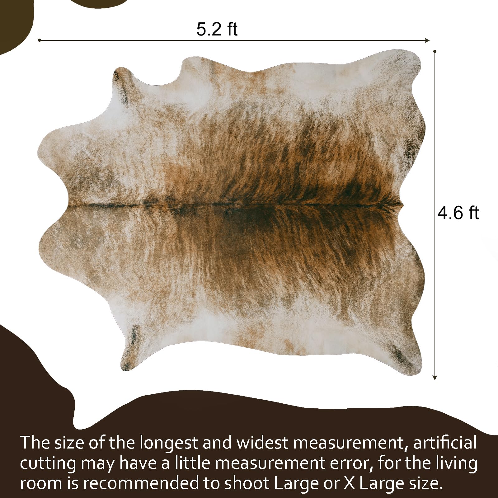 AROGAN Western Decor Faux Fur Cowhide Rug, 4.6 x 5.2 Feet Premium Animal Skin Cow Hide Rug, Sturdy Cow Print Rugs for Wall Decor, Western Floor Carpet for Bedroom Living Room, Brownish