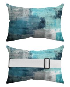 blue graffiti art outdoor chaise lounge head resting pillows 2 pack, teal blue green gray abstract art waterproof patio furniture pillow with insert adjustable elastic stripe for recliner beach chair