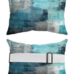 Blue Graffiti Art Outdoor Chaise Lounge Head Resting Pillows 2 Pack, Teal Blue Green Gray Abstract Art Waterproof Patio Furniture Pillow with Insert Adjustable Elastic Stripe for Recliner Beach Chair