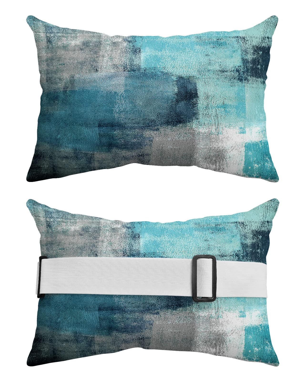 Blue Graffiti Art Outdoor Chaise Lounge Head Resting Pillows 2 Pack, Teal Blue Green Gray Abstract Art Waterproof Patio Furniture Pillow with Insert Adjustable Elastic Stripe for Recliner Beach Chair