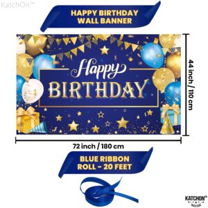 KatchOn, XtraLarge Gold and Blue Happy Birthday Banner - 72x44 Inch | Happy Birthday Backdrop for Men | Blue and Gold Birthday Backdrop for Happy Birthday Decorations | Blue Birthday Banner for Men