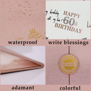 Trgowaul 60th Birthday Guest Book Alternative Decorations for Women, Rose Gold Happy 60th Birthday Decorations, 60 Years Old Party Signature Certificate, Card 60th Birthday Party Supplies Gift Sign