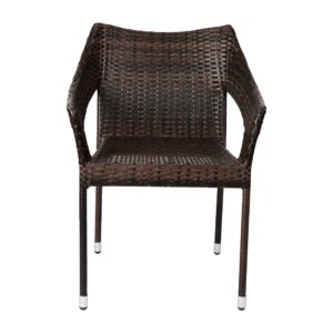 EMMA + OLIVER Embry Patio Dining Chair - PE Rattan with Steel Frame - All Weather Materials - No Assembly Required - Espresso