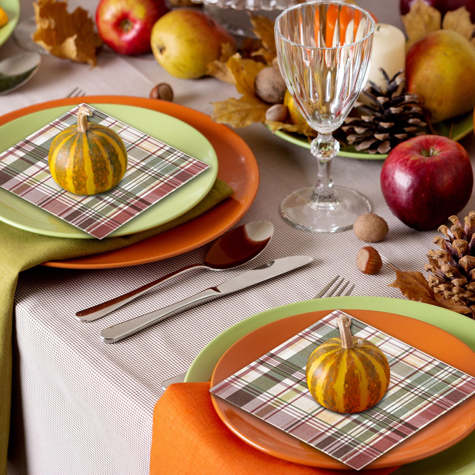 ​Quera 50 Pack Fall Paper Napkins Harvest Plaid Autumn Cocktail Napkins Thanksgiving Party Supplies Disposable Bar Napkins for Thanksgiving Party, Engagement, Baby Shower, Celebration Party.