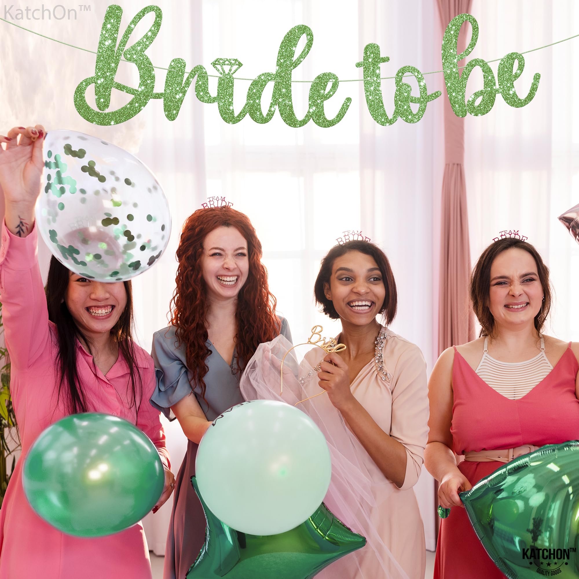 KatchOn, Green Glitter Bride To Be Banner - 10 Feet, No DIY | Green Bride to Be Sign for Bachelorette Party Decorations | Bridal Shower Banner for Bridal Shower Decorations | Bride To Be Decorations