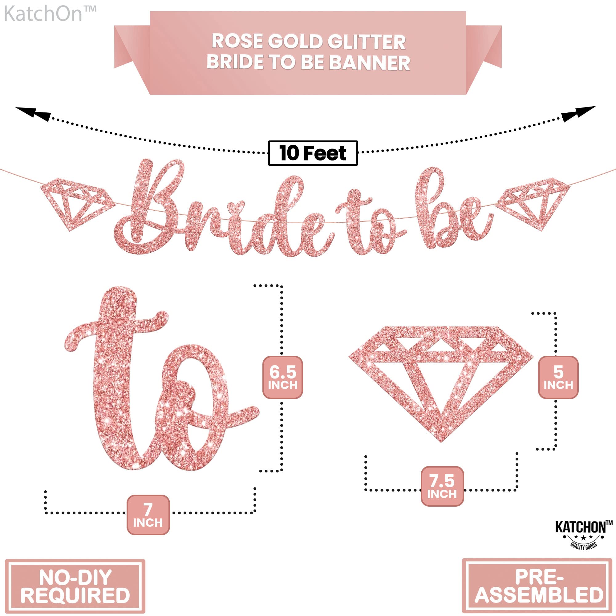 KatchOn, Rose Gold Glitter Bride To Be Banner - 10 Feet, No DIY | Bride to Be Rose Gold Banner | Bachelorette Party Decor | Bridal Shower Banner, Bridal Shower Decorations | Bride To Be Decorations